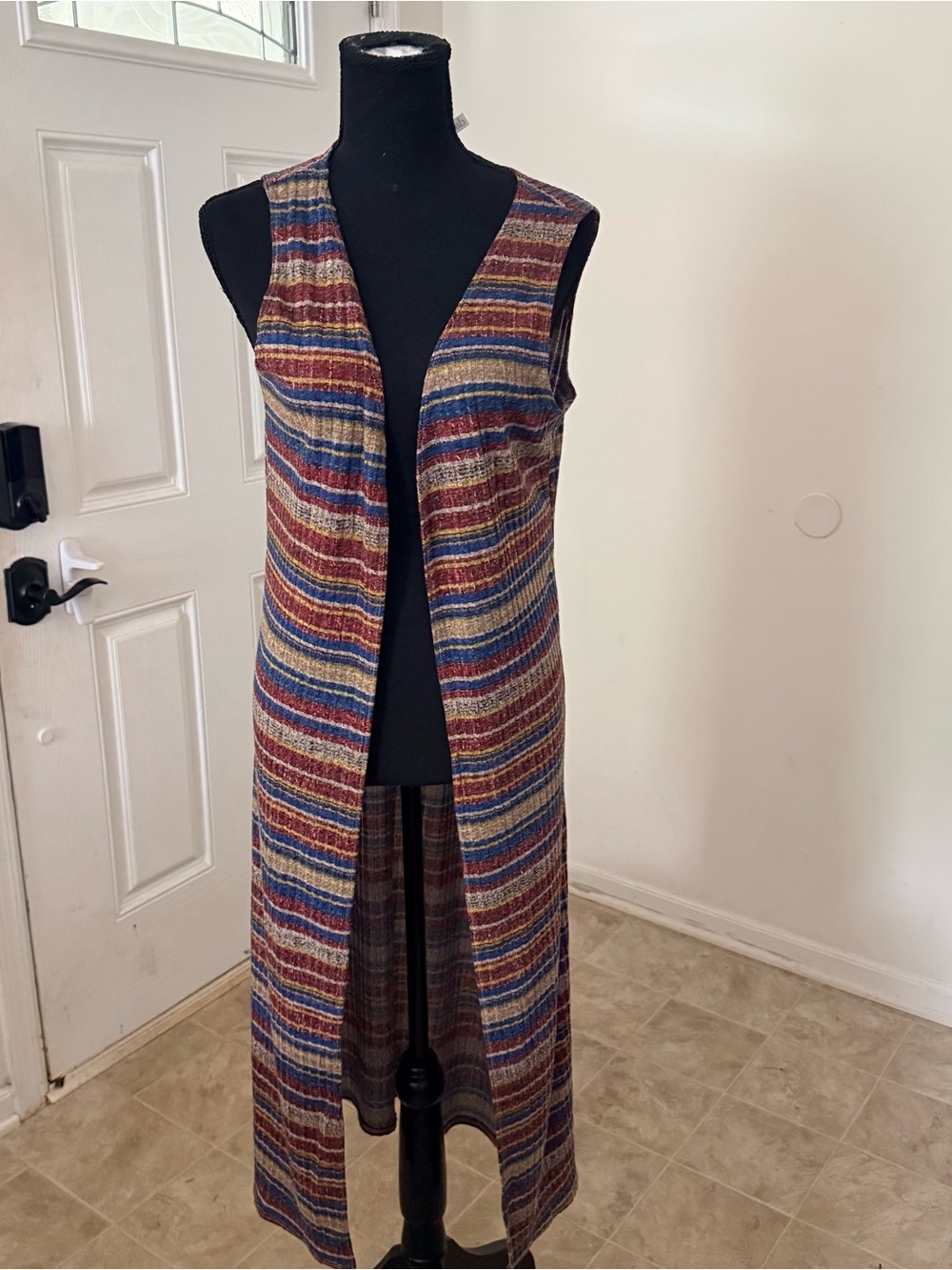 Long Sleeveless Striped Duster Vest in Multicolor